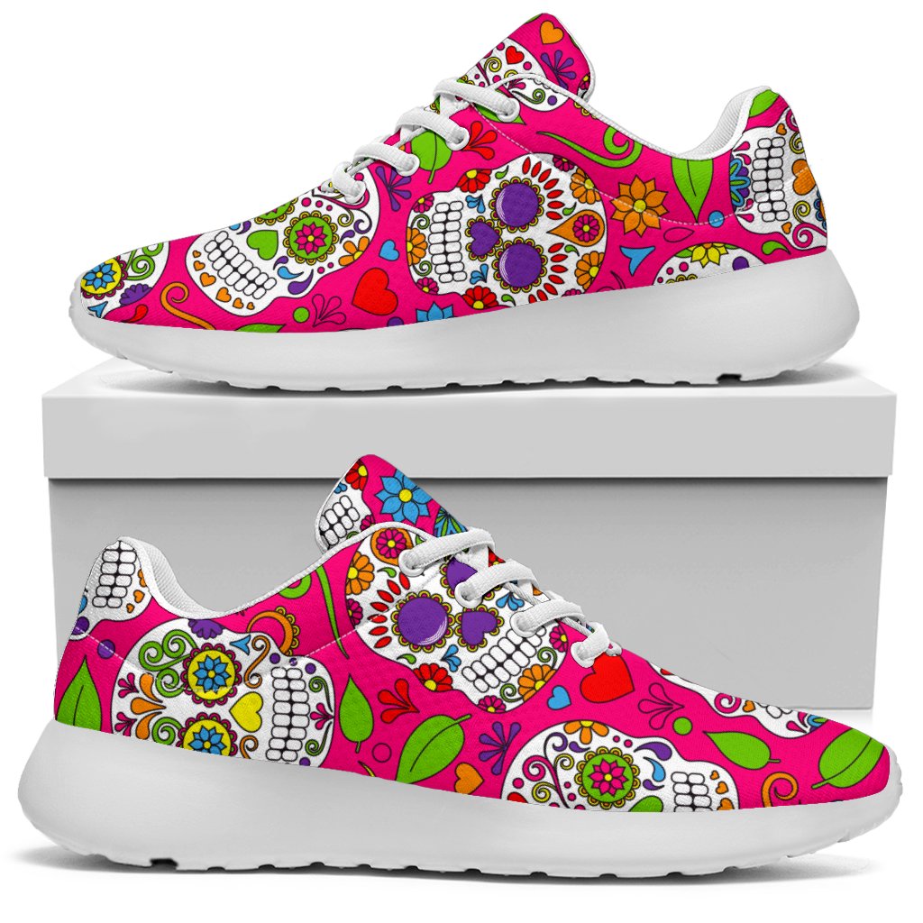 Pink Sugar Skull Pattern Print Sport Shoes GearFrost