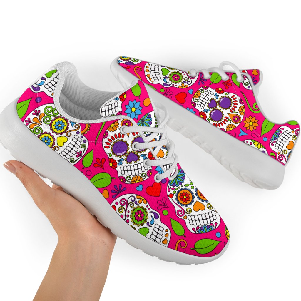 Pink Sugar Skull Pattern Print Sport Shoes GearFrost