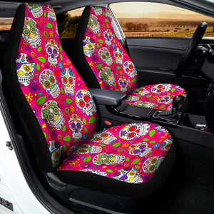 Pink Sugar Skull Pattern Print Universal Fit Car Seat Covers