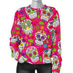 Pink Sugar Skull Pattern Print Women's Crewneck Sweatshirt GearFrost
