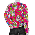 Pink Sugar Skull Pattern Print Women's Crewneck Sweatshirt GearFrost