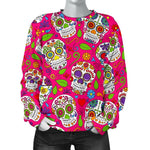 Pink Sugar Skull Pattern Print Women's Crewneck Sweatshirt GearFrost