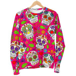 Pink Sugar Skull Pattern Print Women's Crewneck Sweatshirt GearFrost