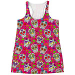 Pink Sugar Skull Pattern Print Women's Racerback Tank Top