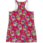 Pink Sugar Skull Pattern Print Women's Racerback Tank Top