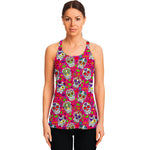 Pink Sugar Skull Pattern Print Women's Racerback Tank Top