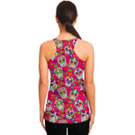 Pink Sugar Skull Pattern Print Women's Racerback Tank Top