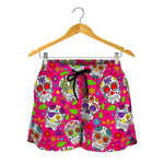 Pink Sugar Skull Pattern Print Women's Shorts