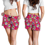 Pink Sugar Skull Pattern Print Women's Shorts