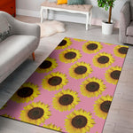 Pink Sunflower Pattern Print Area Rug