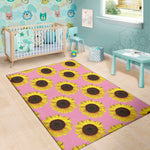 Pink Sunflower Pattern Print Area Rug