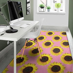 Pink Sunflower Pattern Print Area Rug