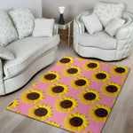 Pink Sunflower Pattern Print Area Rug
