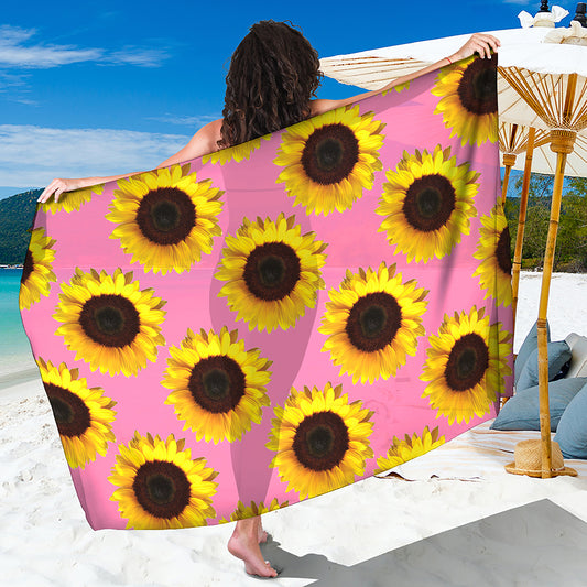 Pink Sunflower Pattern Print Beach Sarong Wrap