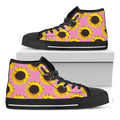 Pink Sunflower Pattern Print Black High Top Sneakers