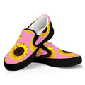 Pink Sunflower Pattern Print Black Slip On Sneakers