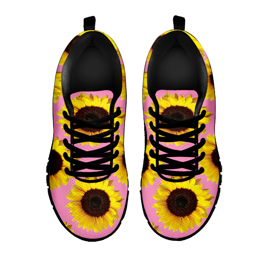 Pink Sunflower Pattern Print Black Sneakers