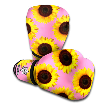 Pink Sunflower Pattern Print Boxing Gloves