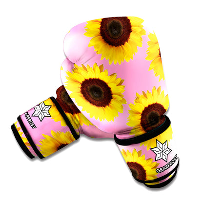 Pink Sunflower Pattern Print Boxing Gloves