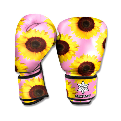 Pink Sunflower Pattern Print Boxing Gloves