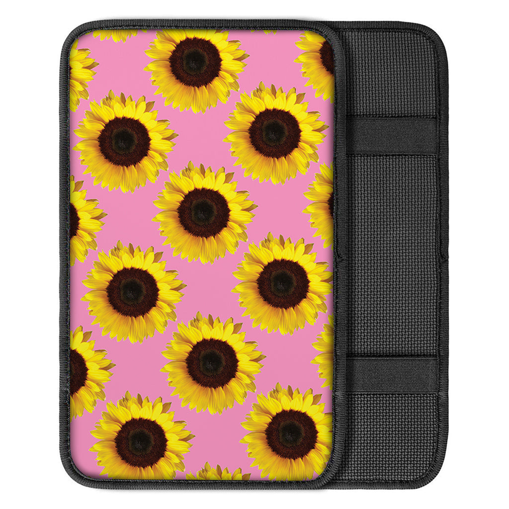 Pink Sunflower Pattern Print Car Center Console Cover