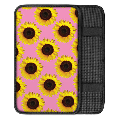 Pink Sunflower Pattern Print Car Center Console Cover