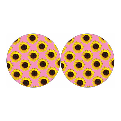 Pink Sunflower Pattern Print Car Coasters