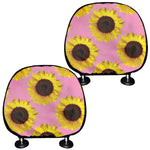Pink Sunflower Pattern Print Car Headrest Covers