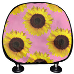 Pink Sunflower Pattern Print Car Headrest Covers