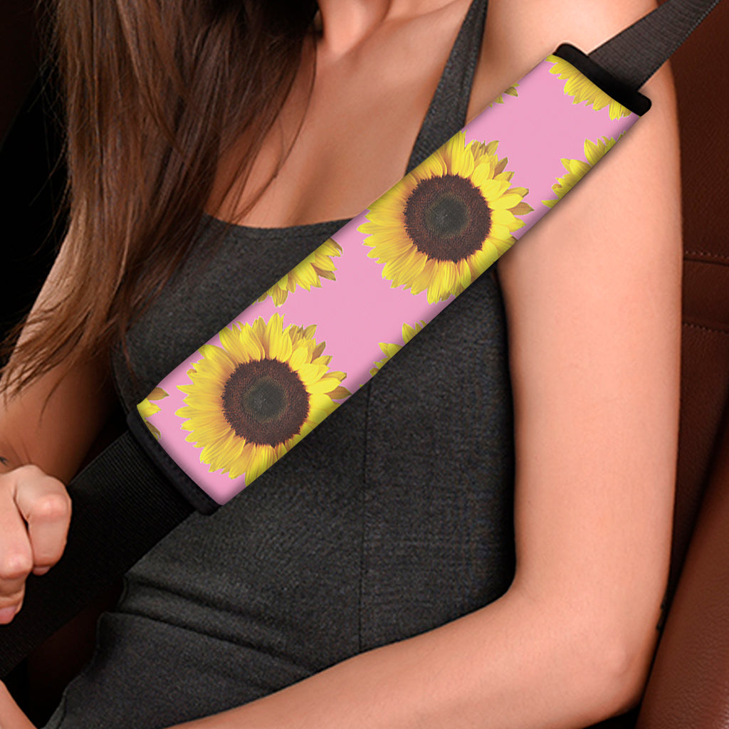 Pink Sunflower Pattern Print Car Seat Belt Covers