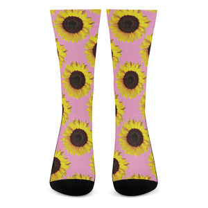 Pink Sunflower Pattern Print Crew Socks