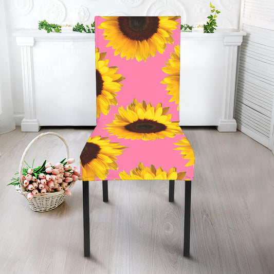 Pink Sunflower Pattern Print Dining Chair Slipcover