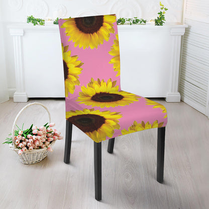 Pink Sunflower Pattern Print Dining Chair Slipcover