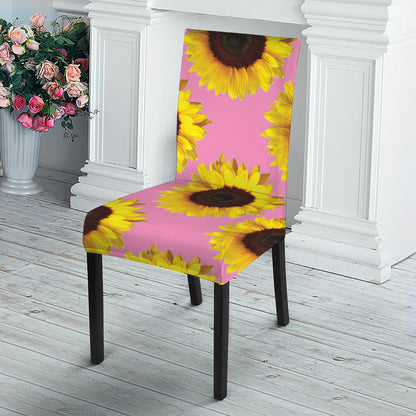 Pink Sunflower Pattern Print Dining Chair Slipcover