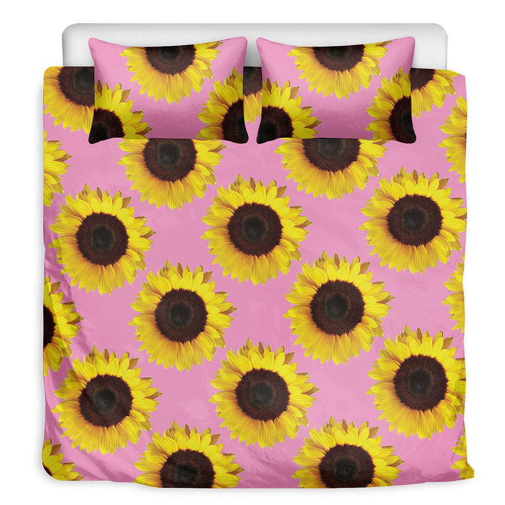 Pink Sunflower Pattern Print Duvet Cover Bedding Set