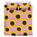 Pink Sunflower Pattern Print Duvet Cover Bedding Set