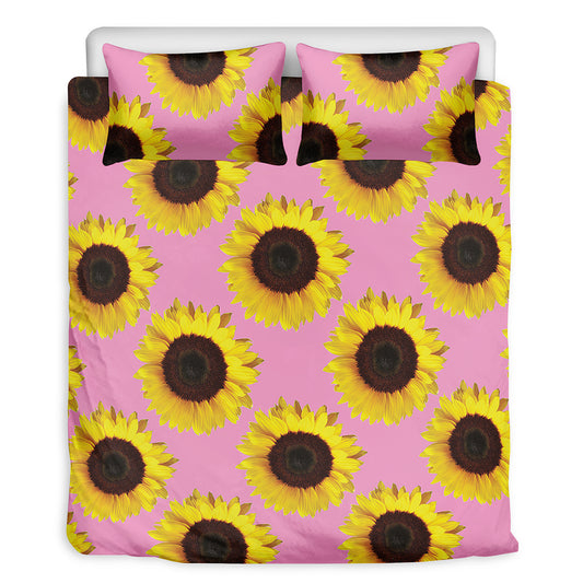Pink Sunflower Pattern Print Duvet Cover Bedding Set