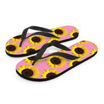 Pink Sunflower Pattern Print Flip Flops