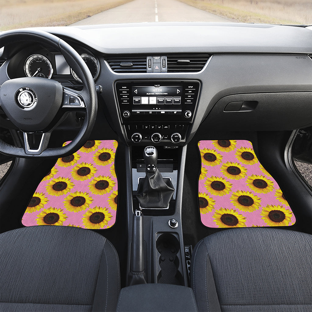 Pink Sunflower Pattern Print Front and Back Car Floor Mats