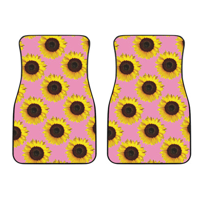 Pink Sunflower Pattern Print Front Car Floor Mats