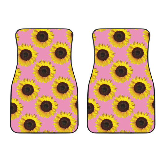 Pink Sunflower Pattern Print Front Car Floor Mats