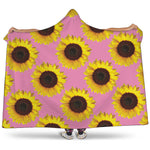 Pink Sunflower Pattern Print Hooded Blanket
