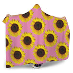 Pink Sunflower Pattern Print Hooded Blanket