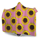 Pink Sunflower Pattern Print Hooded Blanket