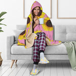 Pink Sunflower Pattern Print Hooded Blanket