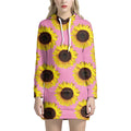 Pink Sunflower Pattern Print Pullover Hoodie Dress