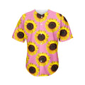 Pink Sunflower Pattern Print Men's Baseball Jersey