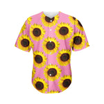 Pink Sunflower Pattern Print Men's Baseball Jersey
