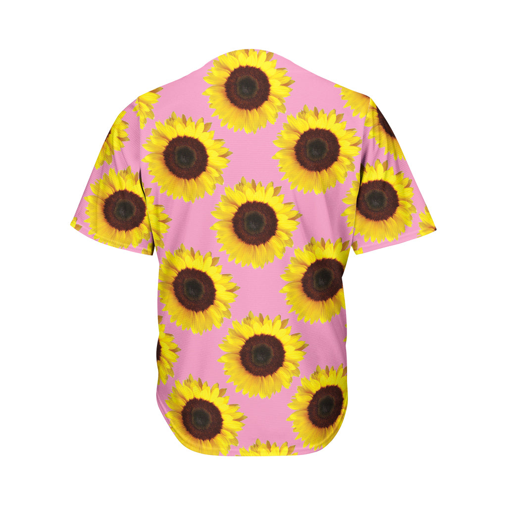 Pink Sunflower Pattern Print Men's Baseball Jersey