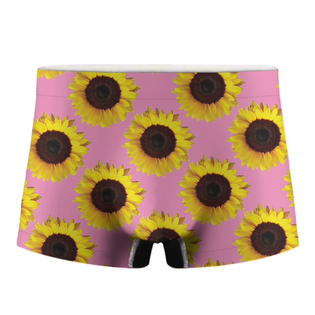 Pink Sunflower Pattern Print Men's Boxer Briefs